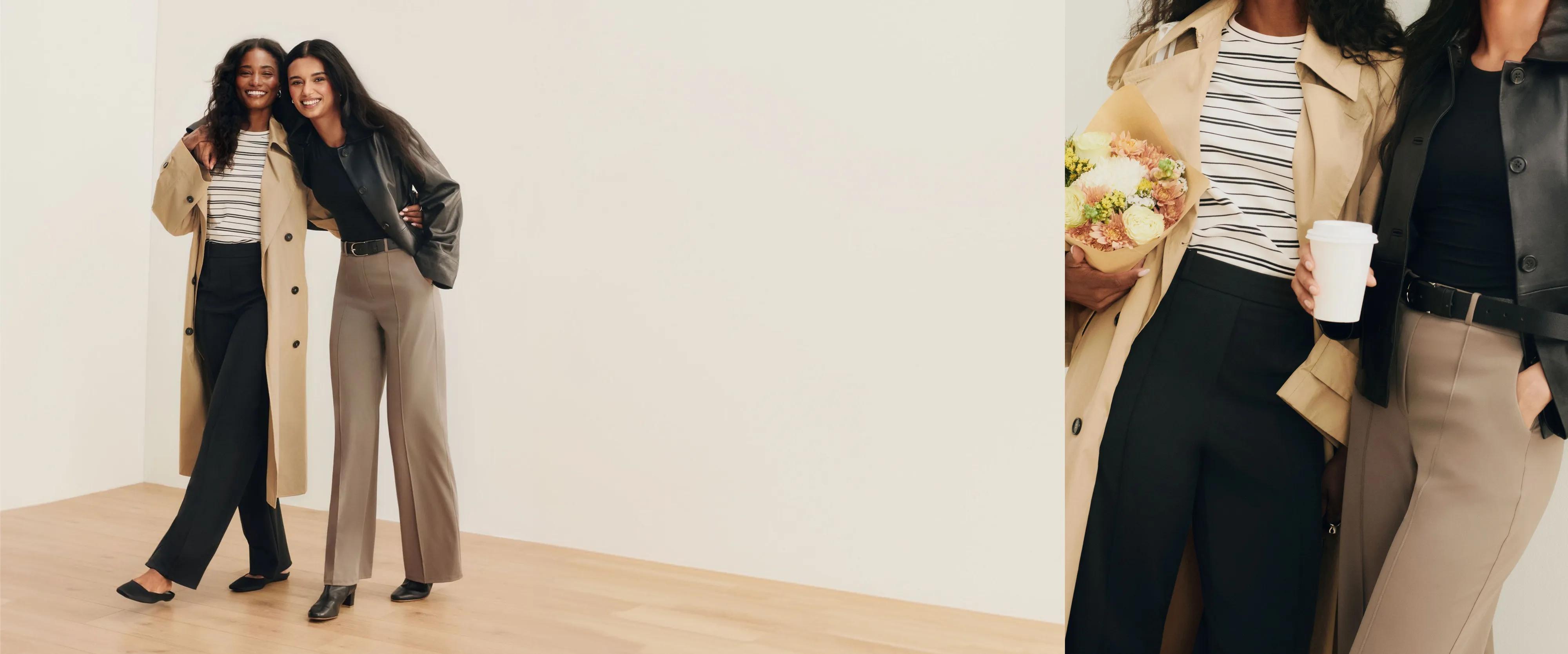Two models dressed in SPANX Powermove trousers