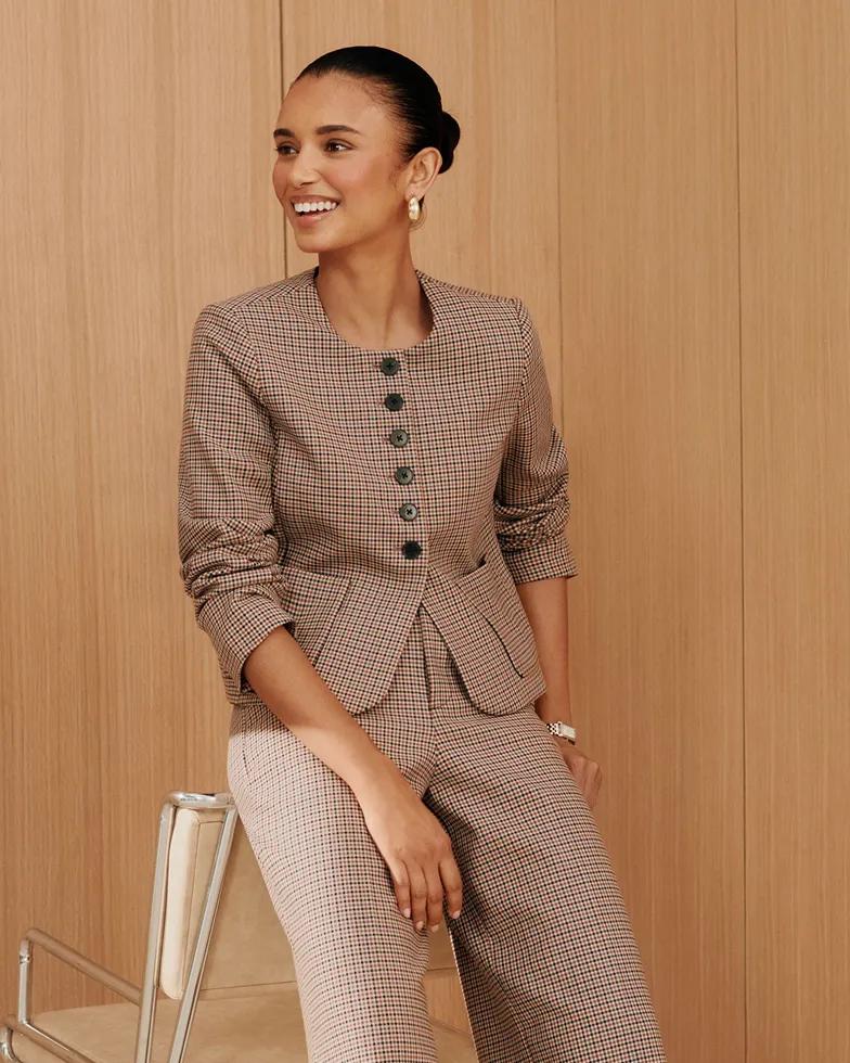 model in spanx wellsuited top and pants