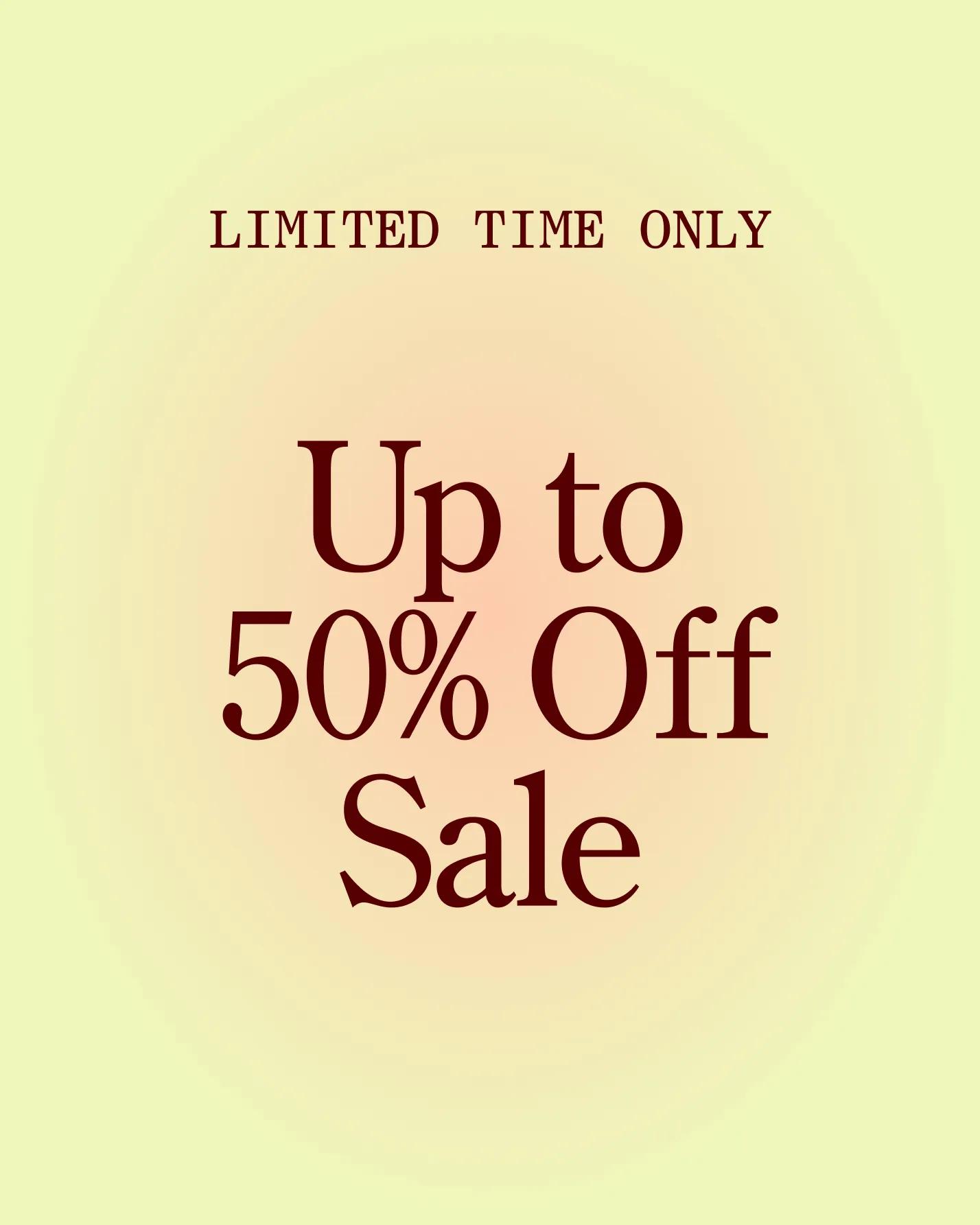 Up to 50% off Sale block directing to Sale Page